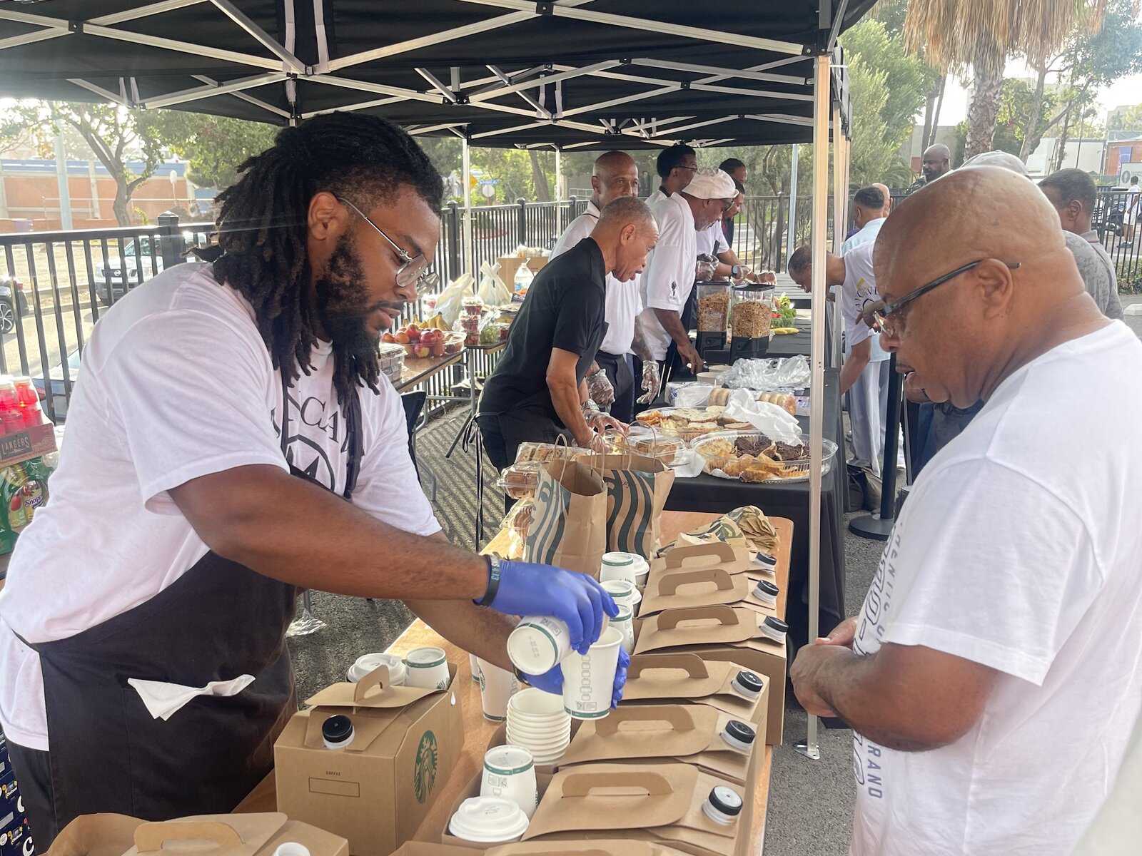 Serving breakfast at community outreach